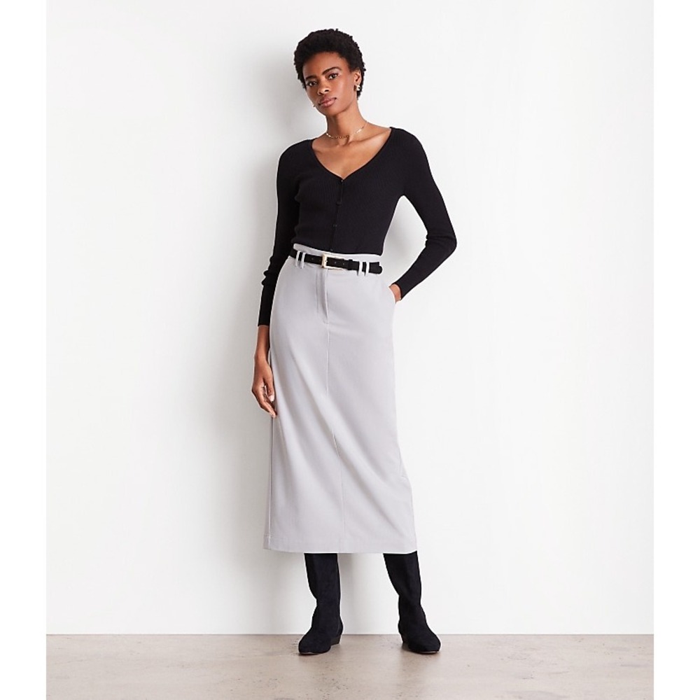 LOFT Versa Seasonless Maxi Tailored Pocket Skirt Grey Office Casual Size 14 NWOT